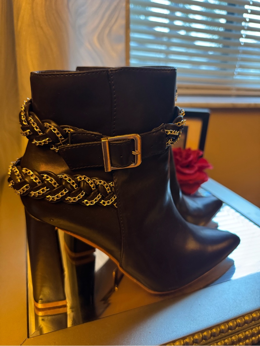 Cape Robbin Brown Ankle Boots with Gold Chain Detail